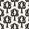 Cute Scandinavian birds seamless pattern. Folk rural rustic fairytale style, hygge and lagom design. Nordic scandi decor