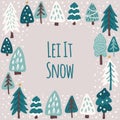 Cute Scandinavian Christmas Tree frame background with hand drawn Snowy Fir Trees Forest Royalty Free Stock Photo