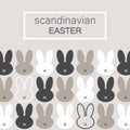 Cute Scandinavian Easter Bunny card with primitive geometric silhouettes of rabbit head in neutral colors