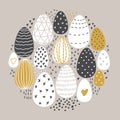 Cute Scandinavian Easter Eggs collection background with hand drawn textures and decoration elements