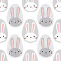 Cute scandinavian Easter seamless pattern with hand drawn rabbits egg shaped portrait, creative spring design