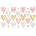 Cute Scandinavian Geometric Valentine`s Day background with hearts in neutral colors