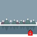 Cute scandinavian landscape with red house, sea and mountains. Royalty Free Stock Photo