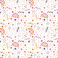 Cute scandinavian seamless pattern. Hand drawn nursery design. Trendy baby texture for fabric, textile, wrapping paper, cloth. Royalty Free Stock Photo