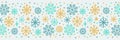 Cute Scandinavian Winter horizontal banner background with hand drawn snowflakes
