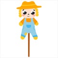 Cute scarecrow character in cartoon style isolated on white background for children books illustrations or posters, farm