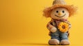 Cute scarecrow doll on a yellow background. Royalty Free Stock Photo