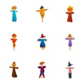 Cute scarecrow icon set, cartoon style Royalty Free Stock Photo