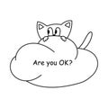 Cute scared cartoon cat on a cloud. Are you OK. Hand lettering. For your design. Royalty Free Stock Photo