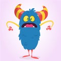 Cute scared or surprised cartoon bigfoot monster. Vector illustration of funny blue monster Royalty Free Stock Photo