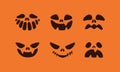 Cute scary Halloween faces for jack pumpkin stencils. Helloween holiday characters set. Spooky creepy evil lantern heads Royalty Free Stock Photo