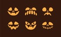 Cute scary Halloween jack pumpkin characters with different face expressions. Spooky creepy funny lantern head stencils Royalty Free Stock Photo