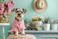 Cute Schnauzer dog posing in a vintage-style apartment