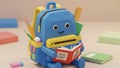 Cute School Backpack Character Reading Book - Back to School 3D Royalty Free Stock Photo