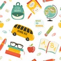 Cute school cartoon seamless pattern