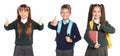 Cute school children in uniform with backpacks Royalty Free Stock Photo