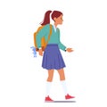 Cute School Girl with Backpack Walk to College Isolated on White Background. Female Teen wear Uniform and Rucksack Royalty Free Stock Photo