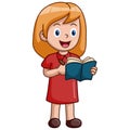 Cute school girl cartoon reading a book