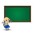 Cute school girl near blackboard with empty copy space clip art Royalty Free Stock Photo