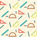Cute school mathematics pattern with rulers, pencils, lines and erasers Royalty Free Stock Photo