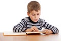 Cute schoolboy is reading a book Royalty Free Stock Photo