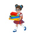 Cute schoolgirl with color books