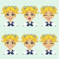 Cute schoolgirl and facial expression set