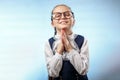 Cute Schoolgirl In Glasses Smile Implore Gesture Royalty Free Stock Photo