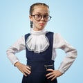 Cute Schoolgirl In Glasses Smile Implore Gesture Royalty Free Stock Photo