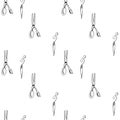 Cute scissors needles on white background.Doodle contour seamless square pattern. Print for fabrics, cards, textiles, wrapping pap