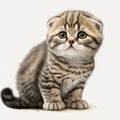 Cute Scottish Fold Kitten on White Background