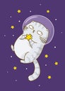 Cute scottishfold cat astronaut on starry space