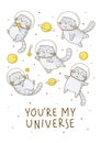 Cute scottishfold cats astronauts on white background