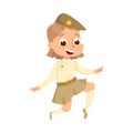 Cute Scout Girl, Happy Scouting Child Character in Uniform and Cap, Summer Holiday Activities Concept Cartoon Style