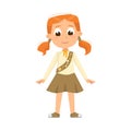 Cute Scout Girl, Scouting Elementary School Child Character in Uniform, Summer Holiday Activities Concept Cartoon Style