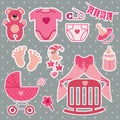 Cute scrapbooking elements for newborn baby girl Royalty Free Stock Photo
