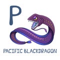 Cute Sea Animal Alphabet Series. P is for Pacific Blackdragon.