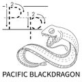 Cute Sea Animal Alphabet Series. P is for Pacific Blackdragon. Vector cartoon character design illustration