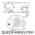 Cute Sea Animal Alphabet Series. Q is for Queen angelfish. Vector cartoon character design illustration Royalty Free Stock Photo