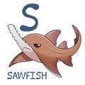 Cute Sea Animal Alphabet Series. S is for Sawfish.