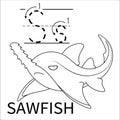 Cute Sea Animal Alphabet Series. S is for Sawfish. Vector cartoon character design illustration