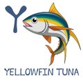 Cute Sea Animal Alphabet Series. Y is for Yellowfin tuna.