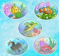 cute sea animals, funny stickers