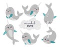 Cute sea animals stickers collection, baby whale set Royalty Free Stock Photo