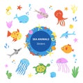 Cute sea animals stickers collection vector Royalty Free Stock Photo