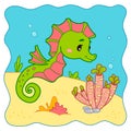 Cute Sea Horse underwater cartoon. Sea Horse clipart