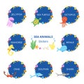 Cute sea life animals vector stickers set Royalty Free Stock Photo