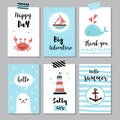 Cute sea life cards, Baby shower and marine party invitation s Royalty Free Stock Photo