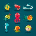 Cute Sea Life Creatures Cartoon Animals Set Royalty Free Stock Photo