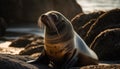 Cute sea lion resting on rock, looking at camera generated by AI Royalty Free Stock Photo